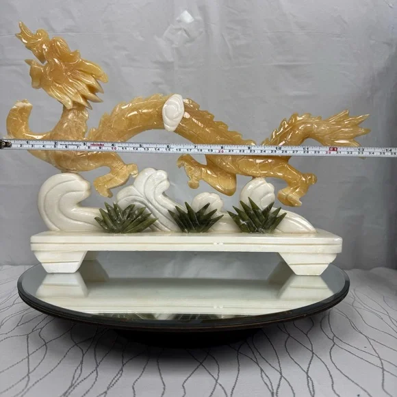 Yellow Jade Carved Stone Serpent Dragon Statue - Picture 8 of 13
